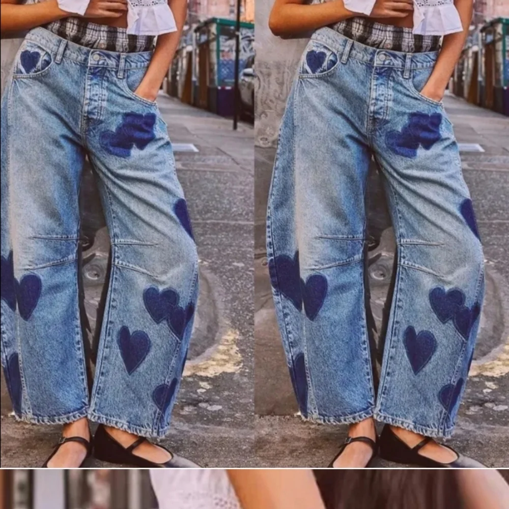 Blue Heart Patterned Women's Jeans - Picture 8 of 8